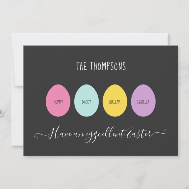 Tarjeta Festiva Familia de Huevos de Pascua de 4 Eggcellent (Anverso)