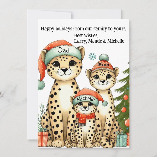 Tarjeta Festiva Familia de leopardos linda personalizada (Anverso)