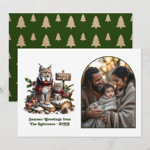 Tarjeta Festiva Familia de Linces del Bosque Alegre y Radiante Nav