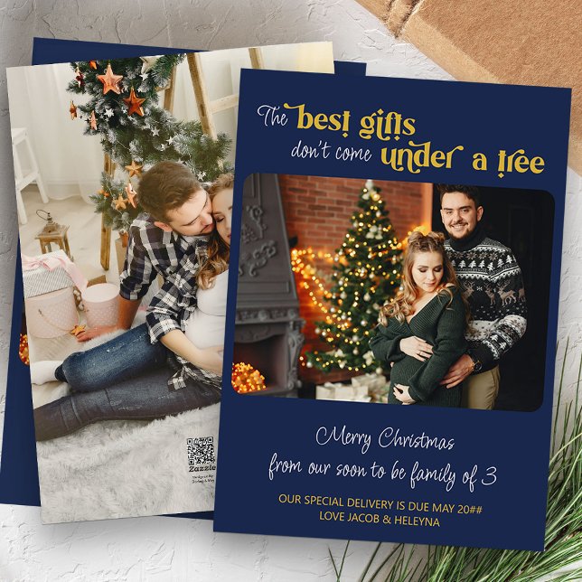 Tarjeta Festiva Familia de los mejores regalos de 3 dos embarazos  (Holiday Card Pregnancy Announcement with 2 photos)