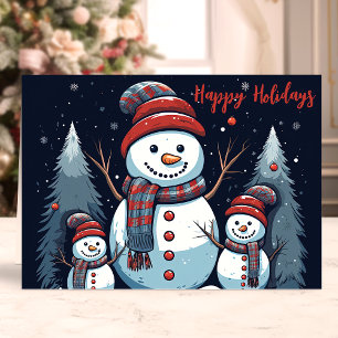 Tarjeta Festiva Familia de muñeco de nieve Felices Fiestas Inviern