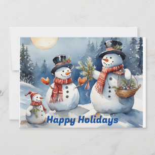 Tarjeta Festiva Familia de muñeco de nieve imprimible y descargabl