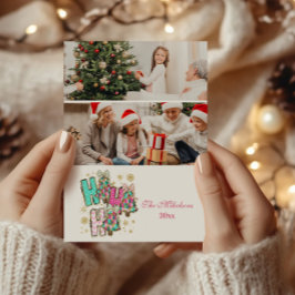 Tarjeta Festiva Familia de Navidades 2 Photo Whimsical Ho Ho Ho Ho