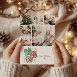 Tarjeta Festiva Familia de Navidades 5 Photo Whimsical Ho Ho Ho Ho