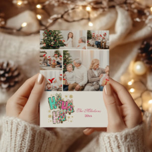 Tarjeta Festiva Familia de Navidades 5 Photo Whimsical Ho Ho Ho Ho