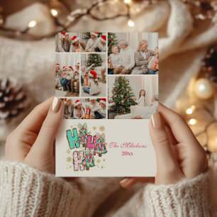 Tarjeta Festiva Familia de Navidades 6 Photo Whimsical Ho Ho Ho Ho