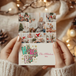 Tarjeta Festiva Familia de Navidades 9 Photo Whimsical Ho Ho Ho Ho