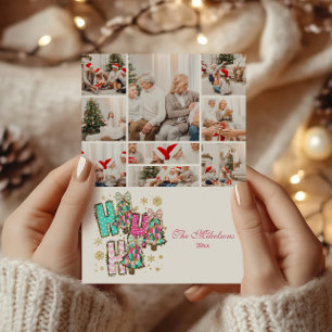Tarjeta Festiva Familia de Navidades 9 Photo Whimsical Ho Ho Ho Ho