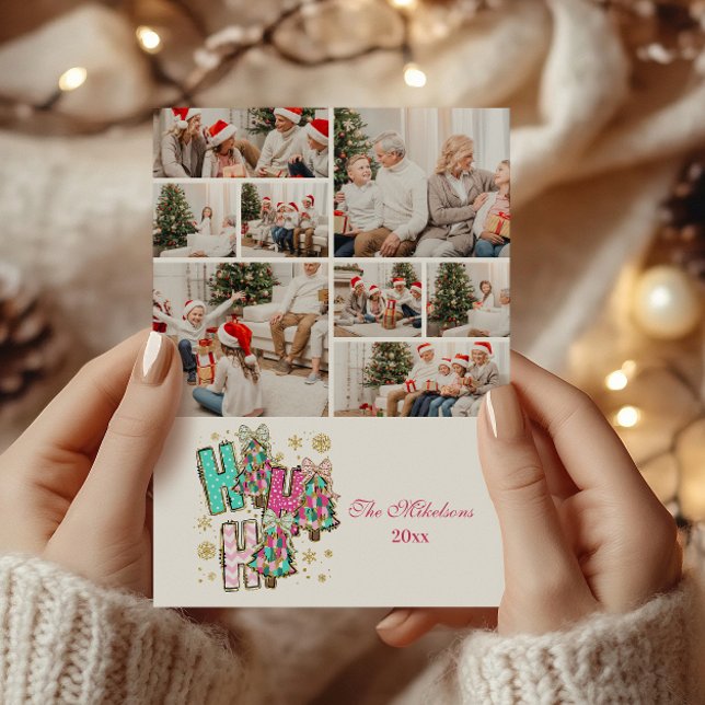 Tarjeta Festiva Familia de Navidades de 8 Photo Whimsical Ho Ho Ho (Subido por el creador)