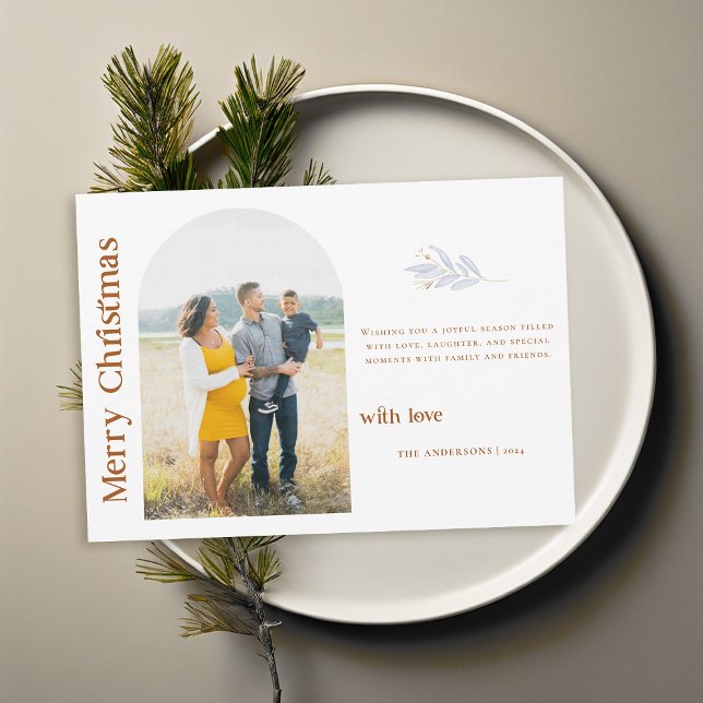 Tarjeta Festiva Familia de Navidades de fotografía Boho Minimalist (family christmas card photo minimalist elegant earthy terracotta boho arch modern vintage 60s 70s)