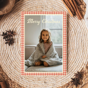 Tarjeta Festiva Familia de Navidades de fotografía de corte rojo P