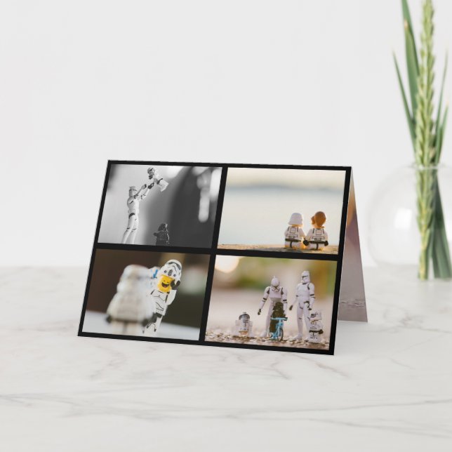 Tarjeta Festiva Familia de Navidades de frontera negra en cuatro f (Anverso)