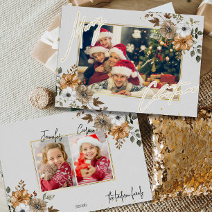 Tarjeta Festiva Familia de Navidades Rústicos de moda 3 fotos tarj