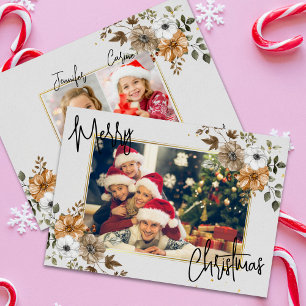 Tarjeta Festiva Familia de Navidades Rústicos de moda 3 fotos tarj