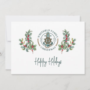 Tarjeta Festiva Familia de Navidades Tropicales de Ancla Náutica