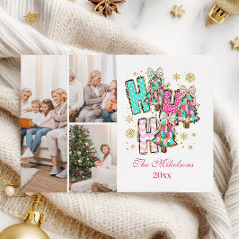Tarjeta Festiva Familia de Navidades Whimsical 3 Photo Ho Ho Ho Ho