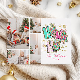 Tarjeta Festiva Familia de Navidades Whimsical 4 Photo Ho Ho