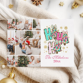Tarjeta Festiva Familia de Navidades Whimsical 7 Photo Ho Ho Ho Ho