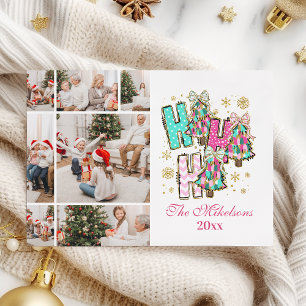 Tarjeta Festiva Familia de Navidades Whimsical 7 Photo Ho Ho Ho Ho