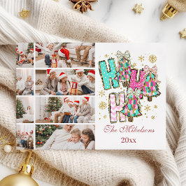 Tarjeta Festiva Familia de Navidades Whimsical 8 Photo Ho Ho Ho Ho