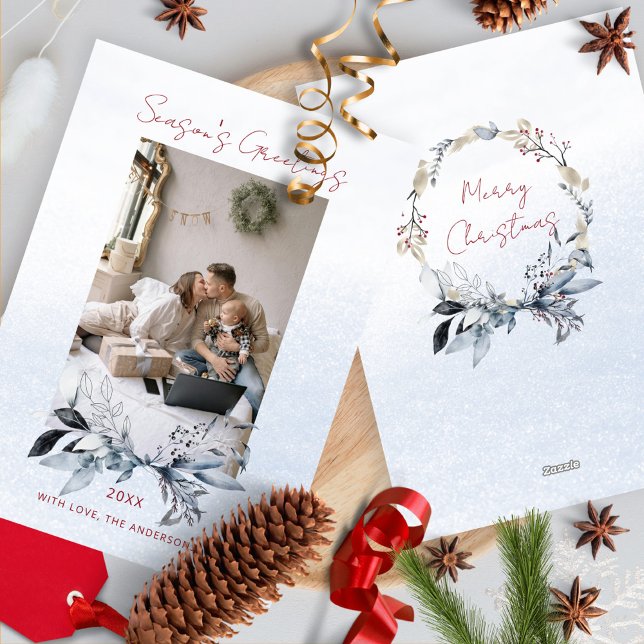 Tarjeta Festiva Familia de parejas de oro azul Navidades de fotogr (Subido por el creador)