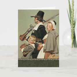 Tarjeta Festiva Familia de peregrinos. Día de Acción de Gracias de