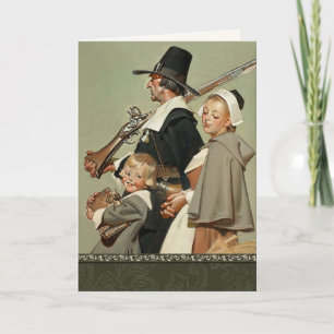 Tarjeta Festiva Familia de peregrinos. Día de Acción de Gracias de
