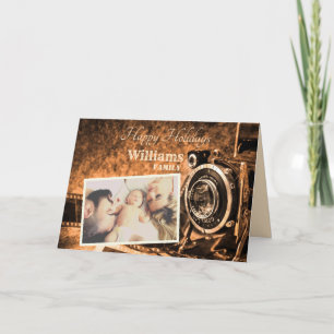 Tarjeta Festiva Familia de personalizados rústicos de cámara retro