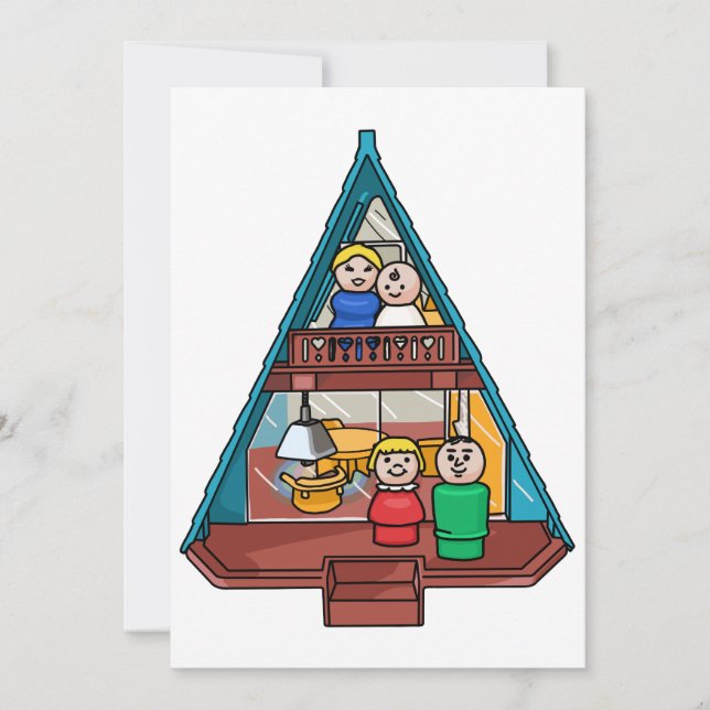 Tarjeta Festiva Familia De Personas Pequeñas En Su Casa De Marco (Anverso)
