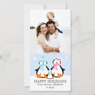Tarjeta Festiva Familia de pingüinos