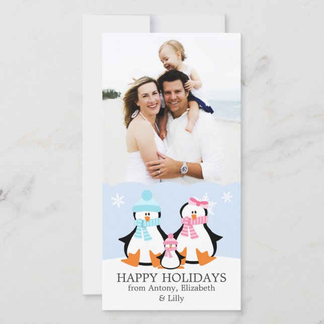 Tarjeta Festiva Familia de pingüinos (Anverso)