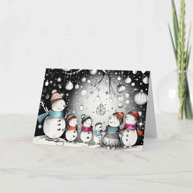 Tarjeta Festiva Familia De Snowman Escarcha (Anverso)