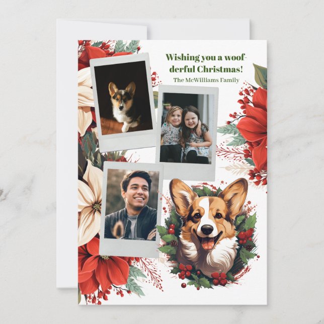Tarjeta Festiva Familia de vacaciones Corgi Wonderland (Anverso)