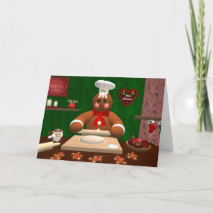 Tarjeta Festiva Familia del pan de jengibre: Pequeño panadero
