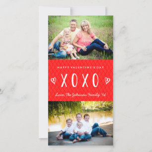 Tarjeta Festiva Familia El día de San Valentín blanco rojo XOXO