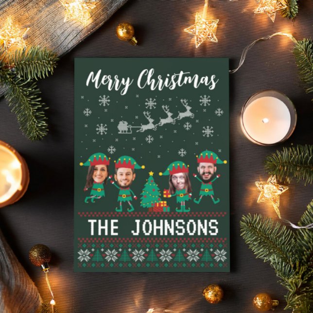 Tarjeta Festiva Familia Elf de Navidades de fotos de caras diverti (Subido por el creador)