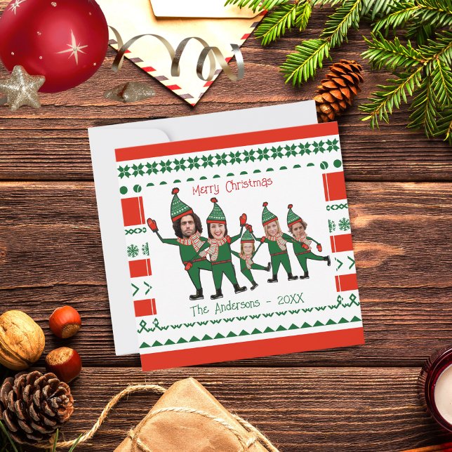 Tarjeta Festiva Familia Elf divertida de cinco Navidades verdes de (Subido por el creador)