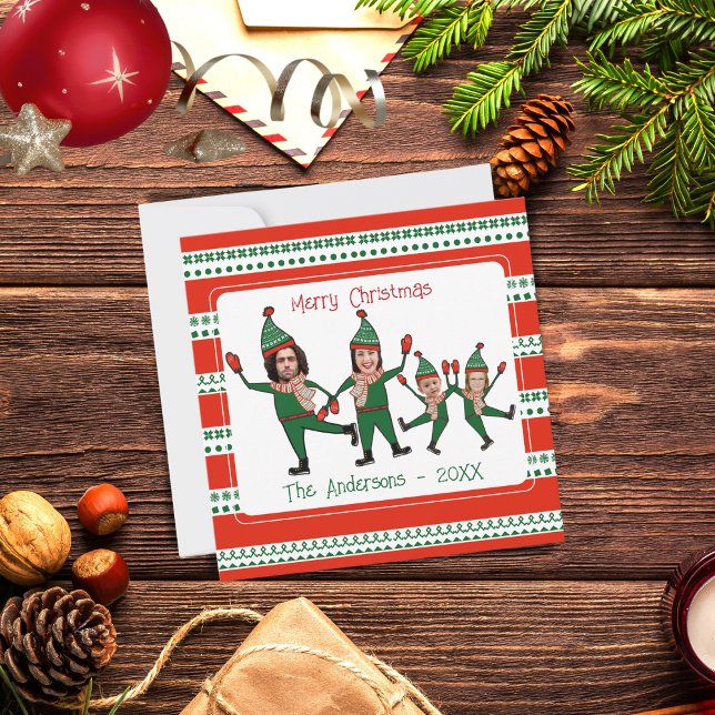 Tarjeta Festiva Familia Elf divertida de cuatro Navidades verdes d (Subido por el creador)