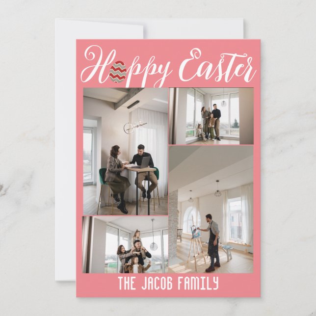 Tarjeta Festiva Familia Feliz Pascua, collage de cuatro fotos de P (Anverso)
