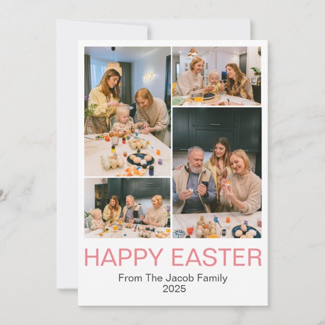 Tarjeta Festiva Familia Feliz Pascua, collage de cuatro fotos de P (Anverso)