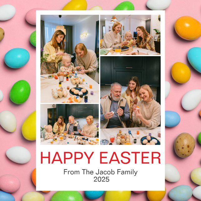 Tarjeta Festiva Familia Feliz Pascua, collage de cuatro fotos de P (Subido por el creador)