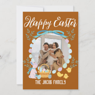 Tarjeta Festiva Familia Feliz Pascua, familia de conejitos de Pasc
