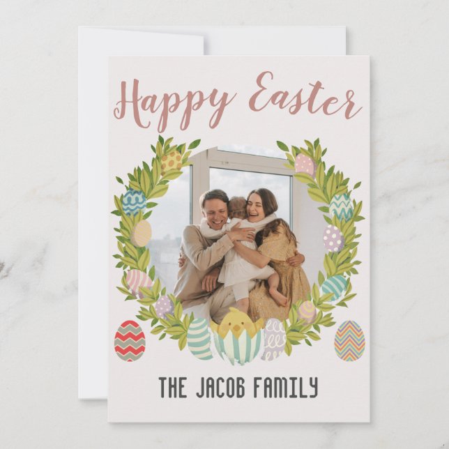 Tarjeta Festiva Familia Feliz Pascua, familia feliz una foto (Anverso)