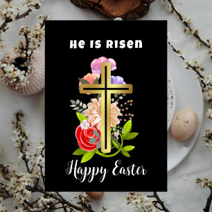 Tarjeta Festiva Familia Feliz Pascua, floral y cristiana