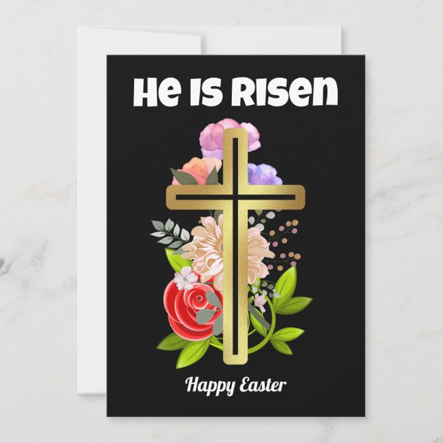 Tarjeta Festiva Familia Feliz Pascua, floral y cristiana (Anverso)
