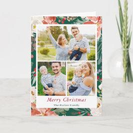 Tarjeta Festiva Familia Floral de Poinsettia para Navidades clásic
