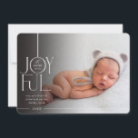 Tarjeta Festiva FAMILIA FOTO 2023 elegante tipo moderno negro de m<br><div class="desc">por kat massard >>> WWW.SIMPLYSWEETPAPERIE.COM <<< Un diseño elegante de tarjeta que presenta la cita "JOYFUL" con un tipo de guión elegante combinado con tipografía de serif y color liso en el reverso, lo que le da la oportunidad de escribir a mano un mensaje personal. ¡Con una foto en forma...</div>