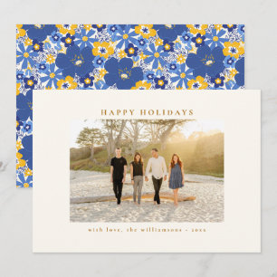 Tarjeta Festiva Familia Foto Frontera Floral Azul Amarillo Persona