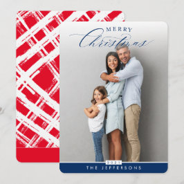 Tarjeta Festiva FAMILIA FOTO retrato caligrafía moderna marina azu