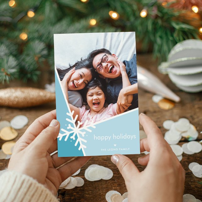 Tarjeta Festiva FAMILIA FOTO vacaciones modernas copo de nieve azu (Subido por el creador)